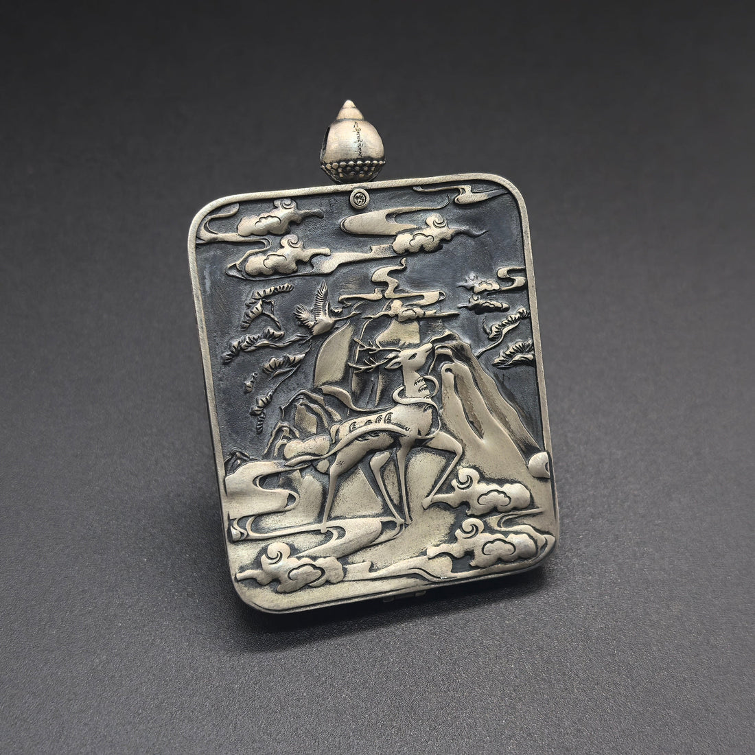 4x5cm Hand-Painted Rekong Mahakala (大黑天) Buddhist Pendant with 925 Silver Casing: Tibetan Buddhist Jewelry