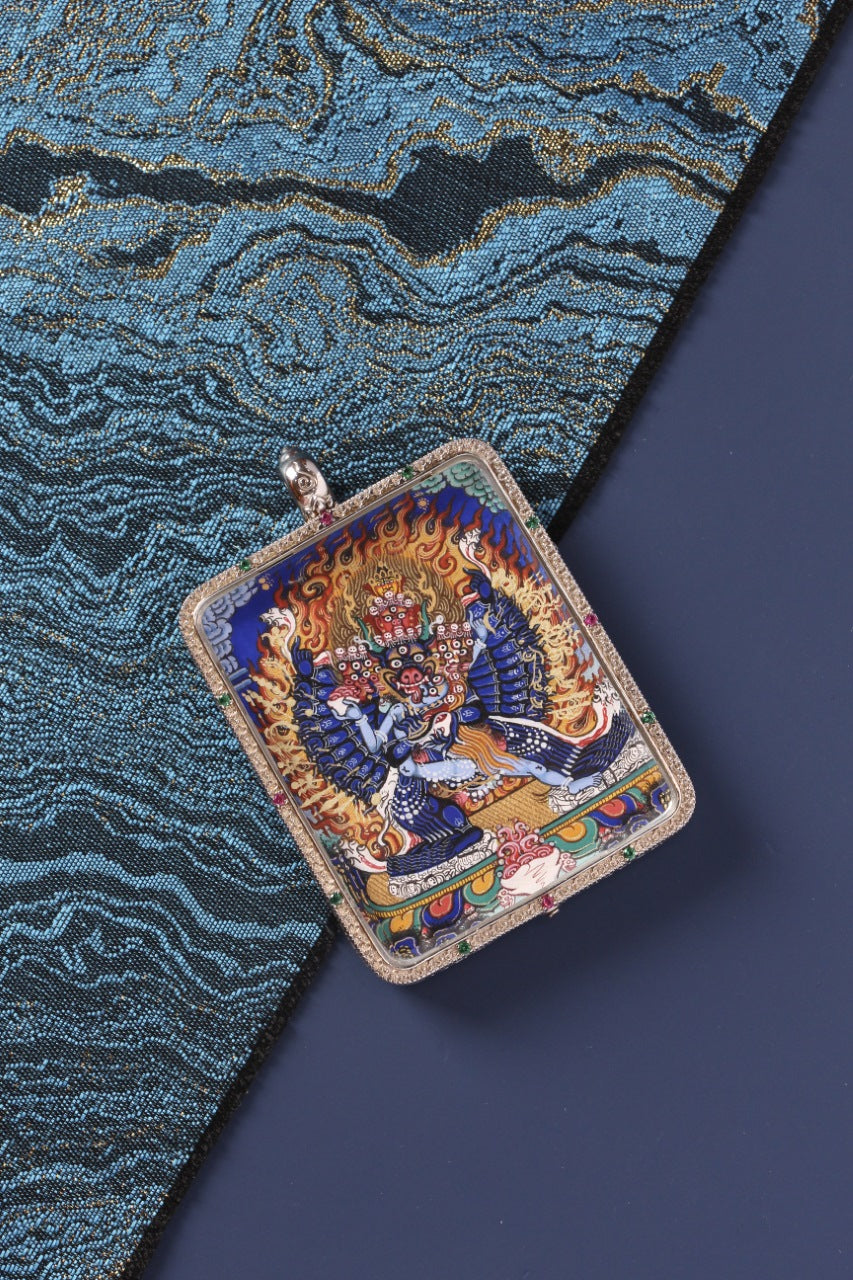 4×5cm Qinghai Yamantaka Thangka Pendant: Face Your Fears to Uncover Your Fearless Wisdom