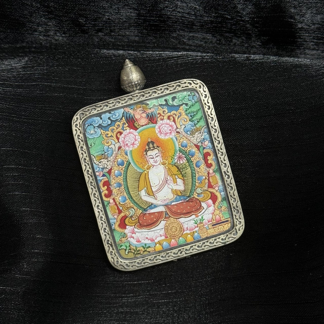 Mahasthamaprapta Bodhisattva Menri Thangka Pendant: The Bodhisattva of Great Strength and Wisdom Light