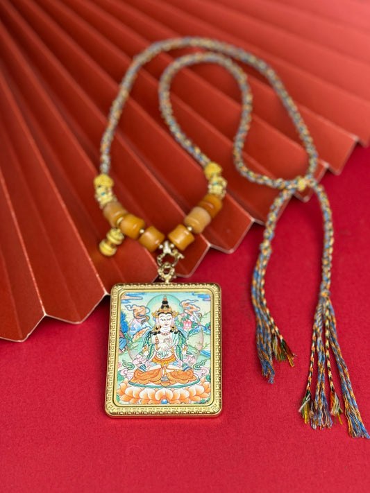 The Symbol of Luminous Wisdom: Nepal Mahasthamaprapta Thangka Pendant with Titanium Casing