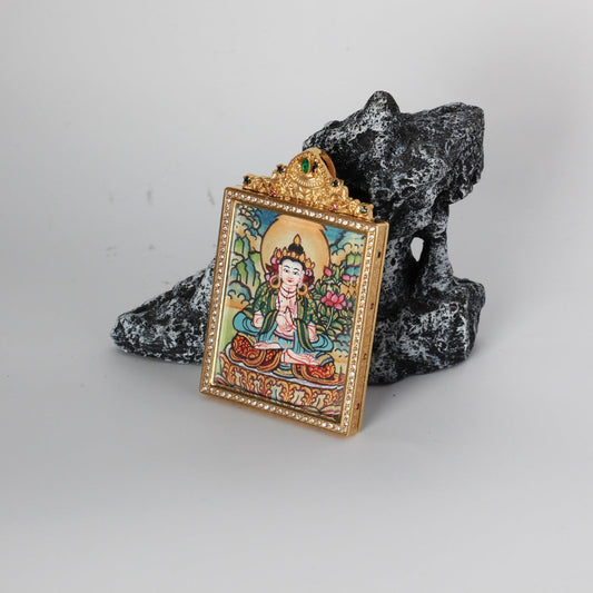 Mahasthamaprapta Bodhisattva Nepal Elegant Thangka Pendant: The Bodhisattva of Great Strength