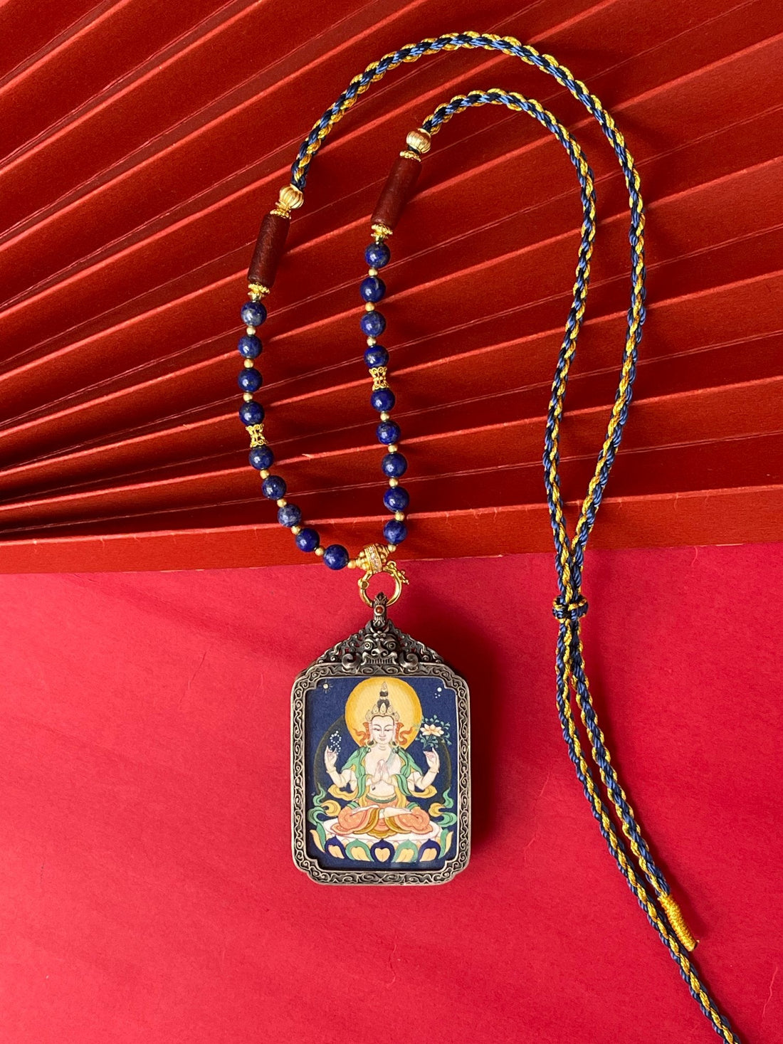 Light and Wisdom for Success: Tibet Coarse Mahasthamaprapta Thangka Pendant with Refined Silver Casing