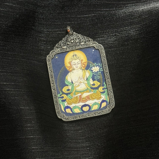 Tibet Coarse Mahasthamaprapta Bodhisattva Thangka Pendant: Symbol of Light and Wisdom, Guardian of Horse