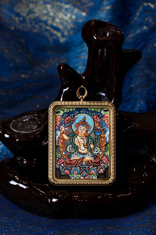 Manjushri Bodhisattva Buddhist Pendant | Nepalese Handmade Tibetan Buddhist Gau Amulet Tibetan Buddhist Jewelry