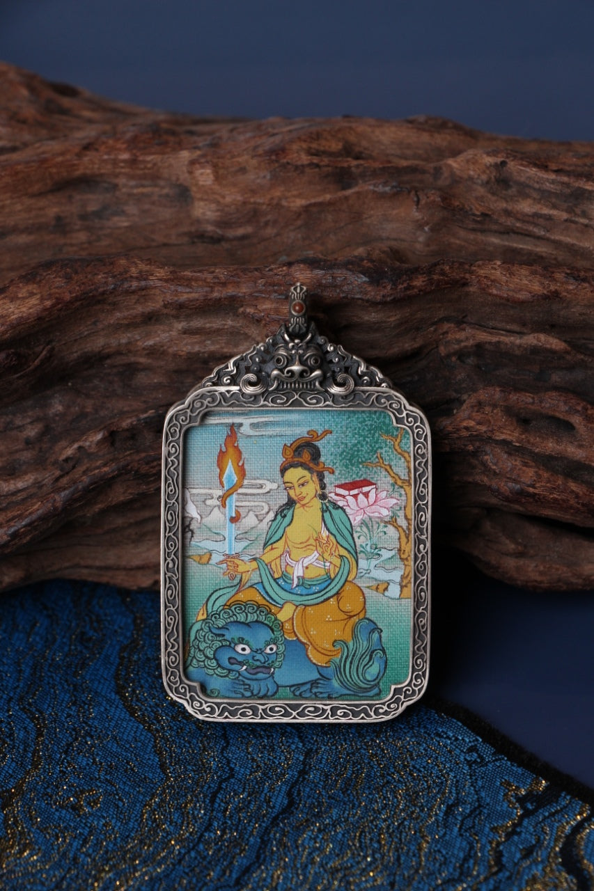 3.5×4.5cm Tibetan Manjushri Bodhisattva Buddhist Pendant: A Collectible Vessel of Tibetan Buddhist Jewelry