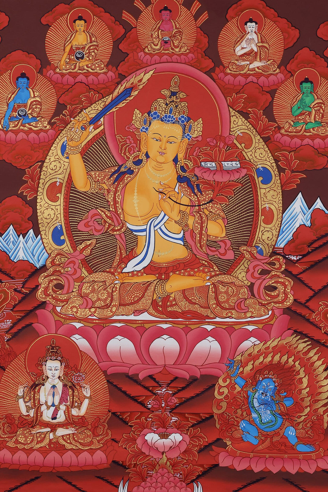 Hand-Painted Manjushri Bodhisattva Thangka | Tibetan Wisdom Buddhist Art