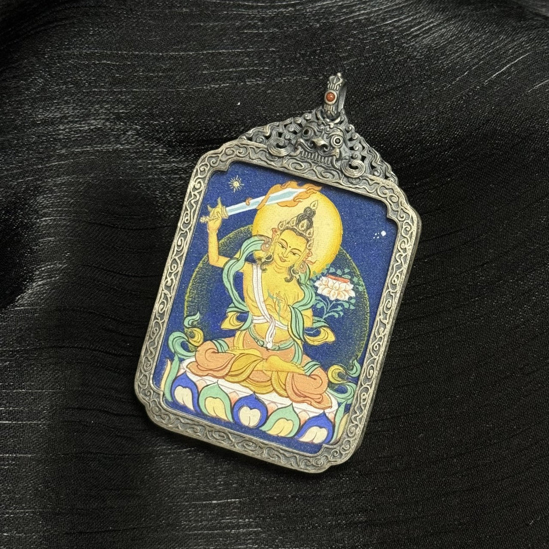 Manjushri Bodhisattva Bold Thangka Pendant: The Bodhisattva of Wisdom and Discernment