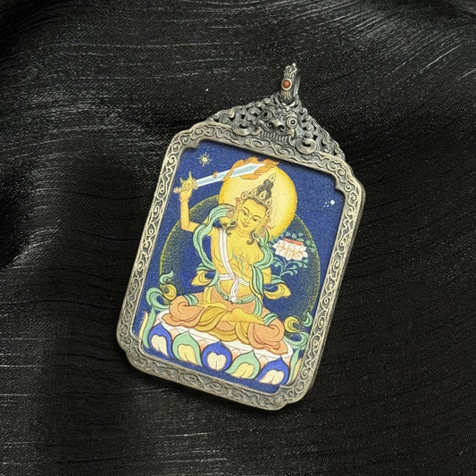 Manjushri Bodhisattva Bold Thangka Pendant: The Bodhisattva of Wisdom and Discernment