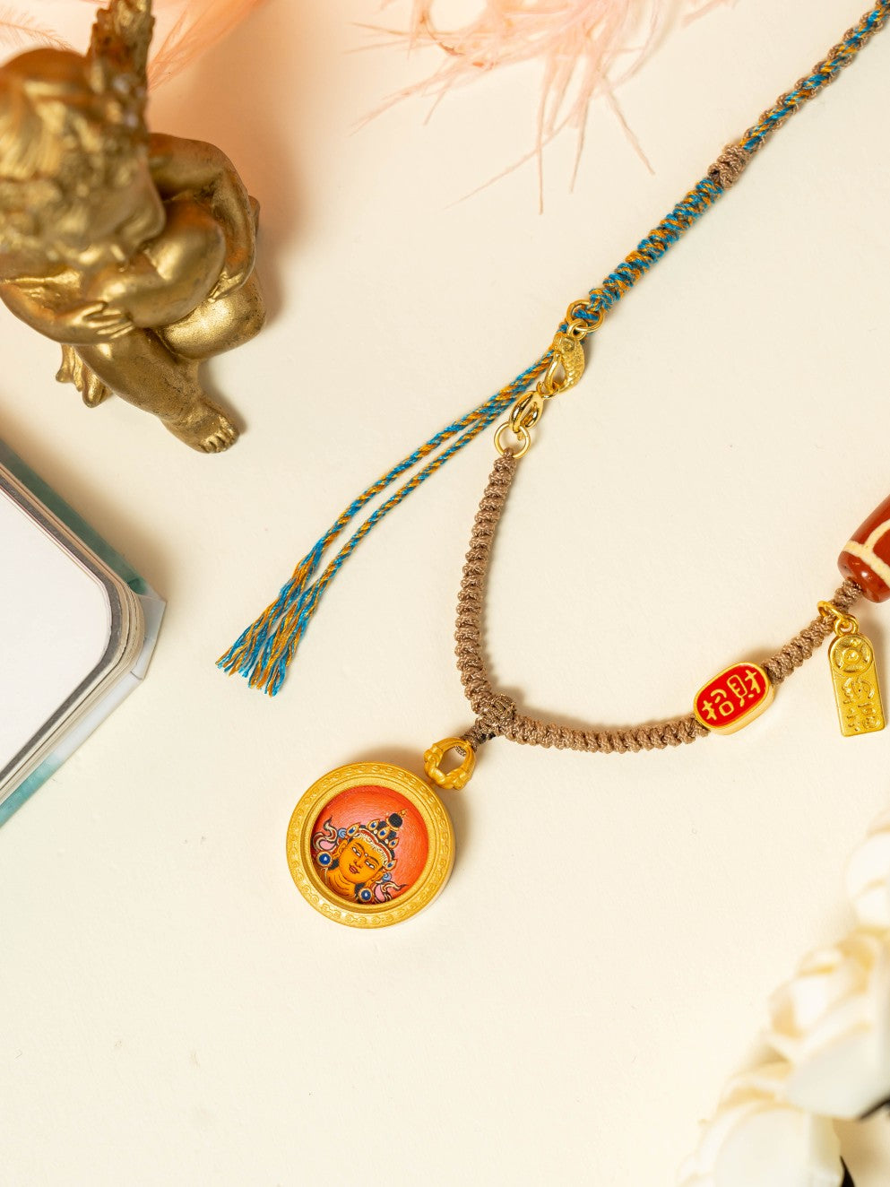 Wisdom and Academic Progress: Rekong Manjushri Buddha Thangka Pendant with Copper Casing