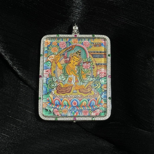 4x5cm Hand-Painted Manjushri Bodhisattva with Eight Guardians and Mandala Buddhist Tibetan Buddhist Jewelry
