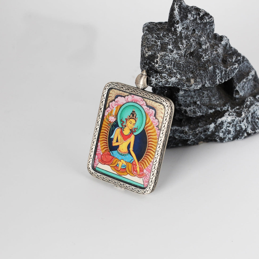Manjushri Bodhisattva Karma Kagyu Thangka Pendant: The Bodhisattva of Wisdom (2.5x3.5cm)