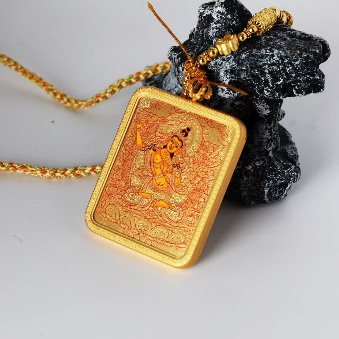 Manjushri Bodhisattva Karma Kagyu Thangka Pendant: The Bodhisattva of Wisdom (4x5cm)