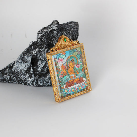 Manjushri Bodhisattva Nepal Premium Thangka Pendant: The Bodhisattva of Wisdom
