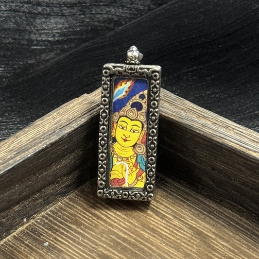 1x3cm Rebgong Buddha Head Manjushri Buddhist Pendant: The Bodhisattva of Wisdom, Insight Tibetan Buddhist Jewelry