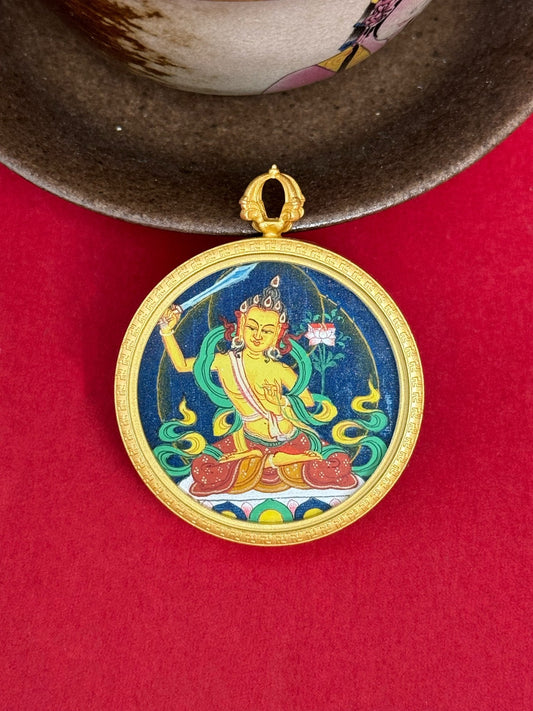 3.5cm Hand-Painted Tibet Bold Manjushri (文殊菩萨) Buddhist Pendant: Wisdom Tibetan Buddhist Jewelry