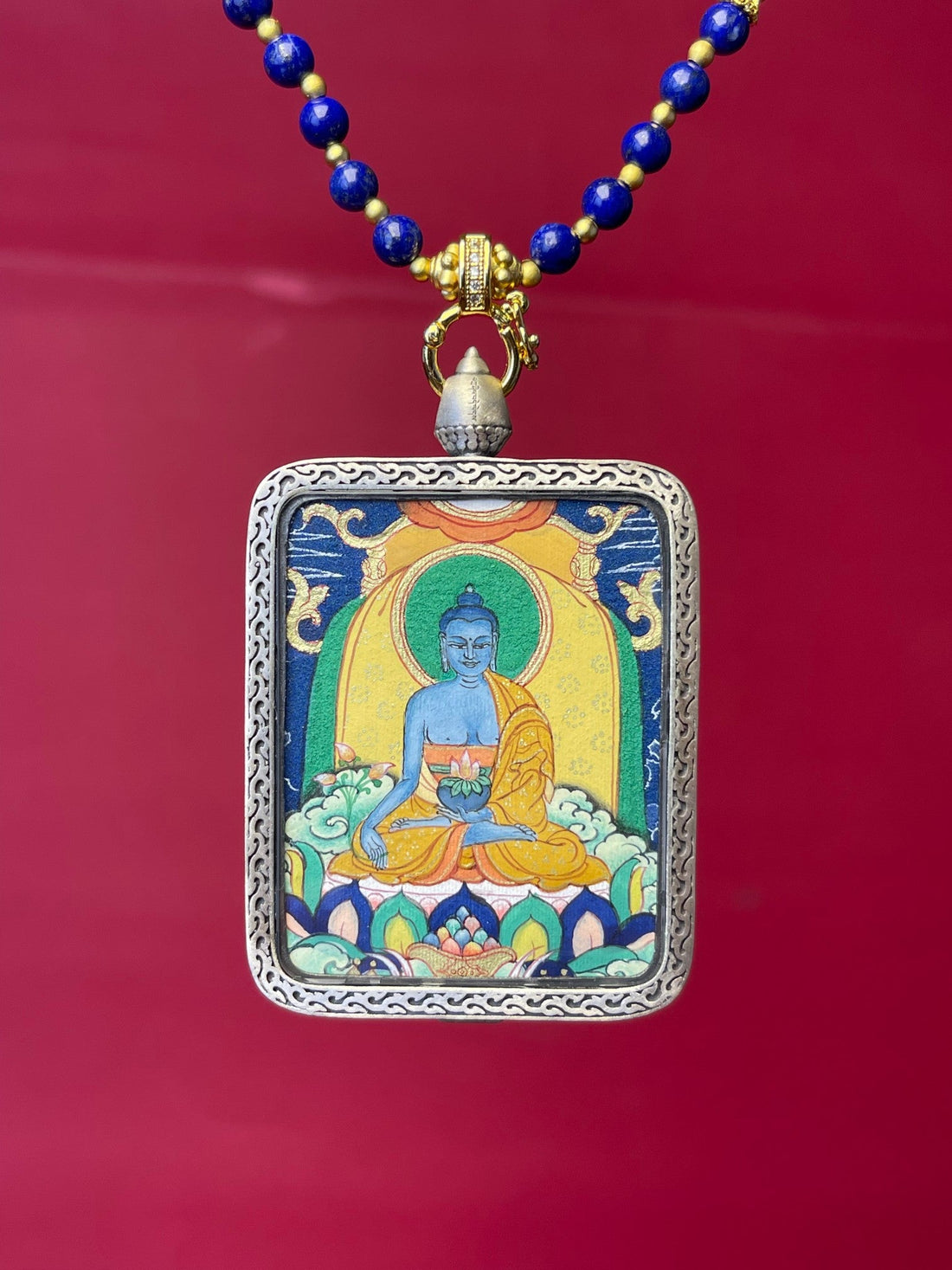 3.5x4.5cm Medicine Buddha (药师佛) Tibet Buddhist Pendant with Copper Casing: Healing Tibetan Buddhist Jewelry