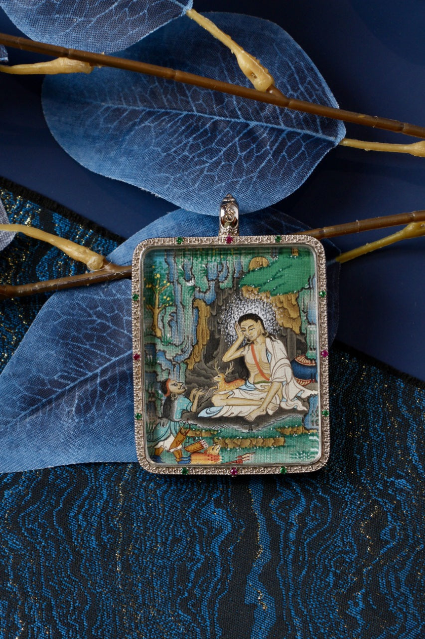 4×5cm Tibetan Milarepa Thangka Pendant: The Yogi Who Teaches Us to Turn Pain Into Purpose