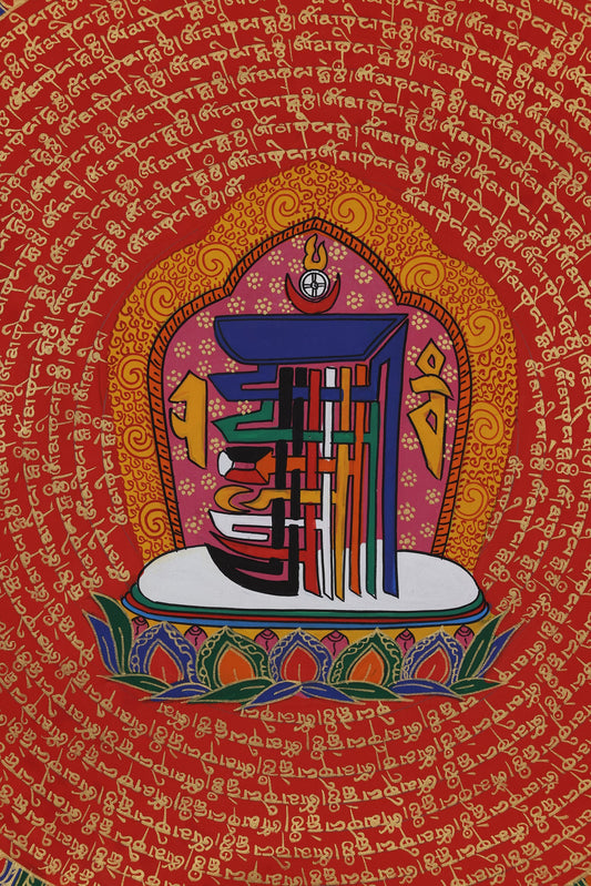 Hand-Painted Manjushri Nine Palace Eight Trigram Mantra Wheel Thangka – Tibetan Protection Talisman