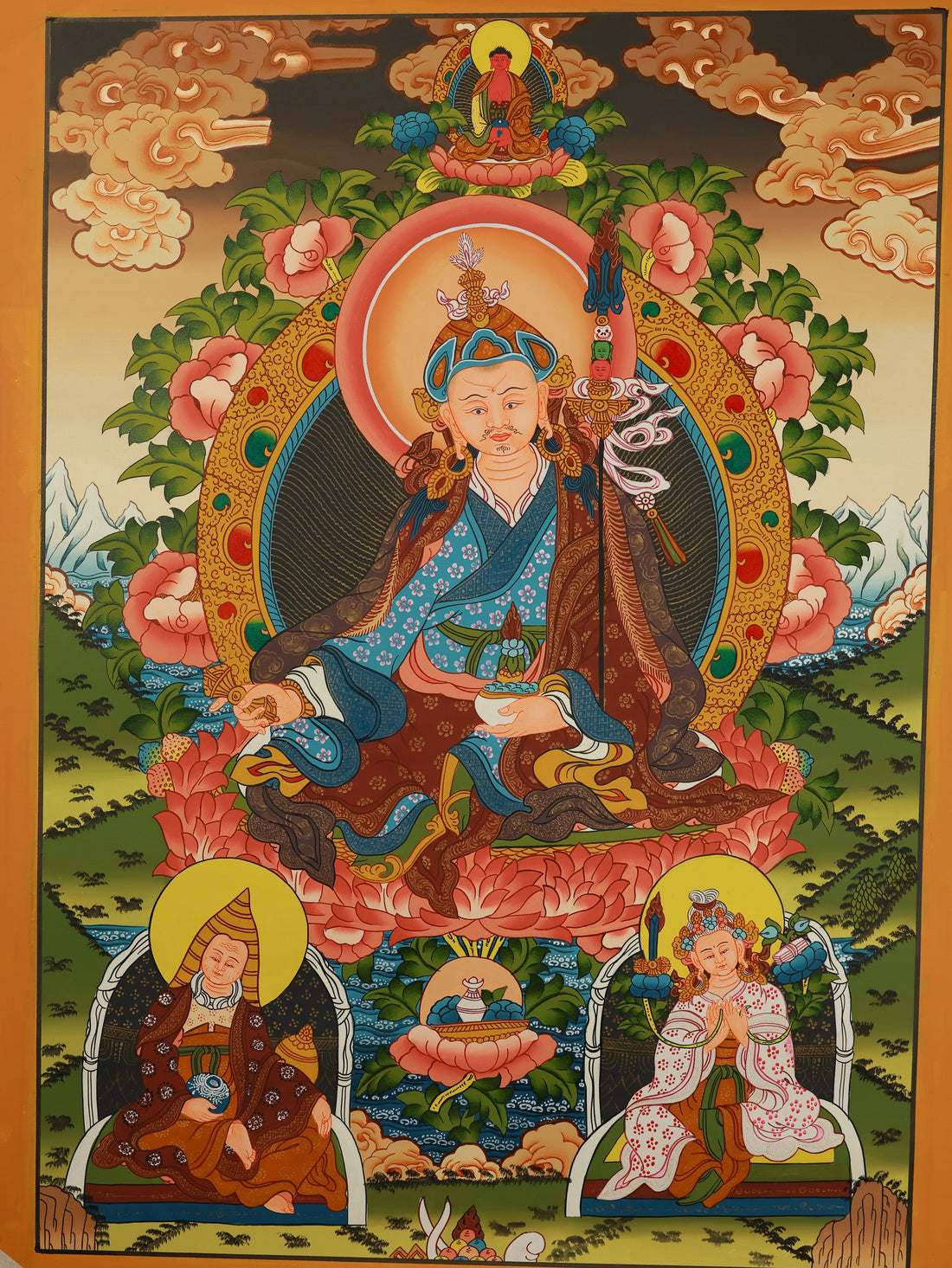 Hand-Painted Tibetan Buddhist Thangka: Guru Rinpoche Refuge Mandala – Faith and Artistic Mastery