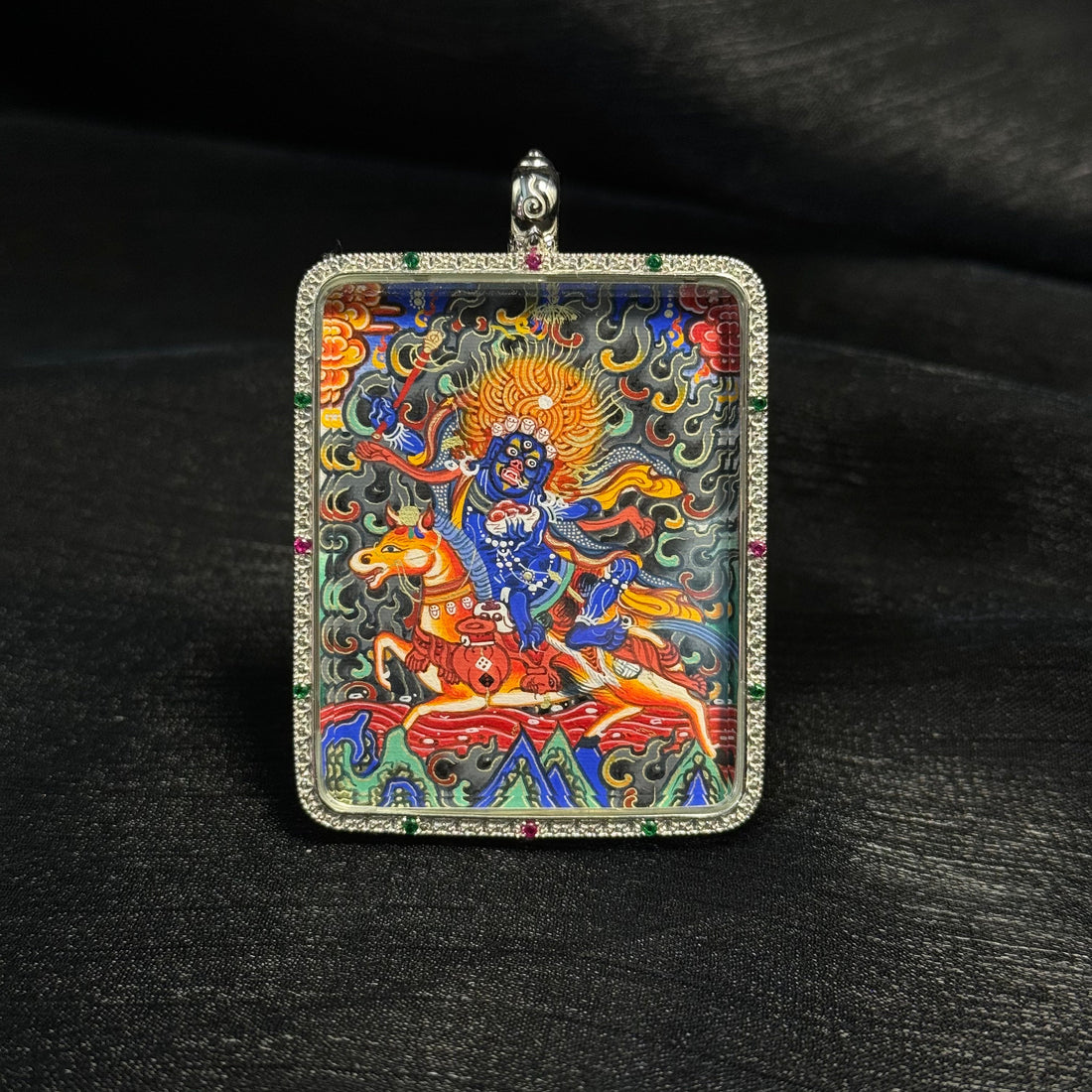 4x5cm Hand-Painted Rekong Palden Lhamo (Shri Devi) Buddhist Pendant: Fulfilment of Tibetan Buddhist Jewelry