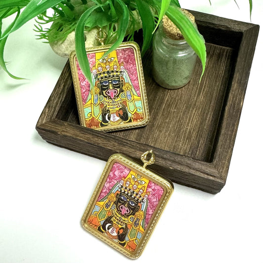 Pink Zhagilamu Nepal Thangka Pendant: Tibetan Female Wealth Guardian, Fortune and Wishes Fulfilled