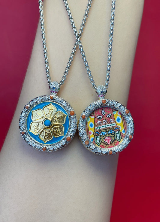 Fortune and Peace: Nepal Red Shridevi Thangka Pendant with Jewellery Copper Casing