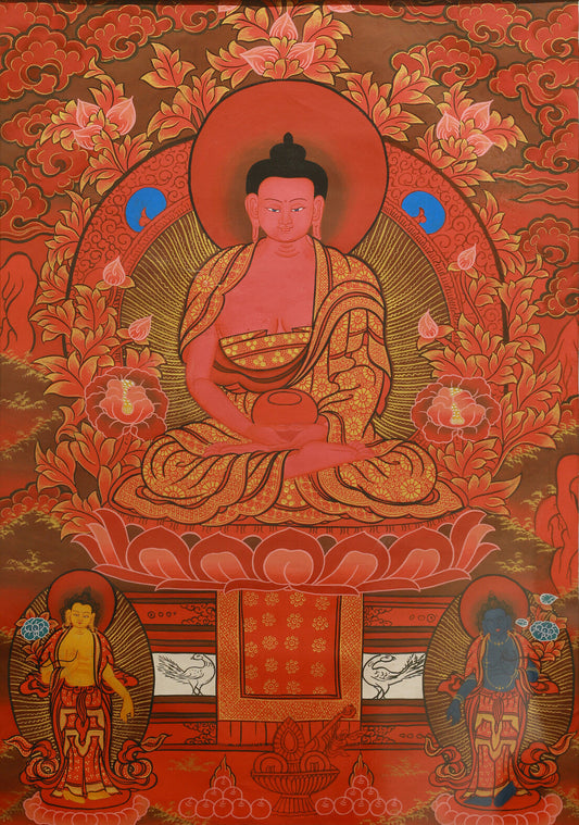Amitabha Buddha in Tibetan Buddhism: Unlimited Light, Longevity, and Compassionate Guidance in Red Thangka Art