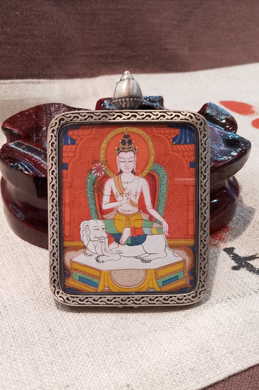 4x5cm Hand-Painted Samantabhadra (普贤菩萨) Chigong School Tibet Buddhist Pendant with Tibetan Buddhist Jewelry