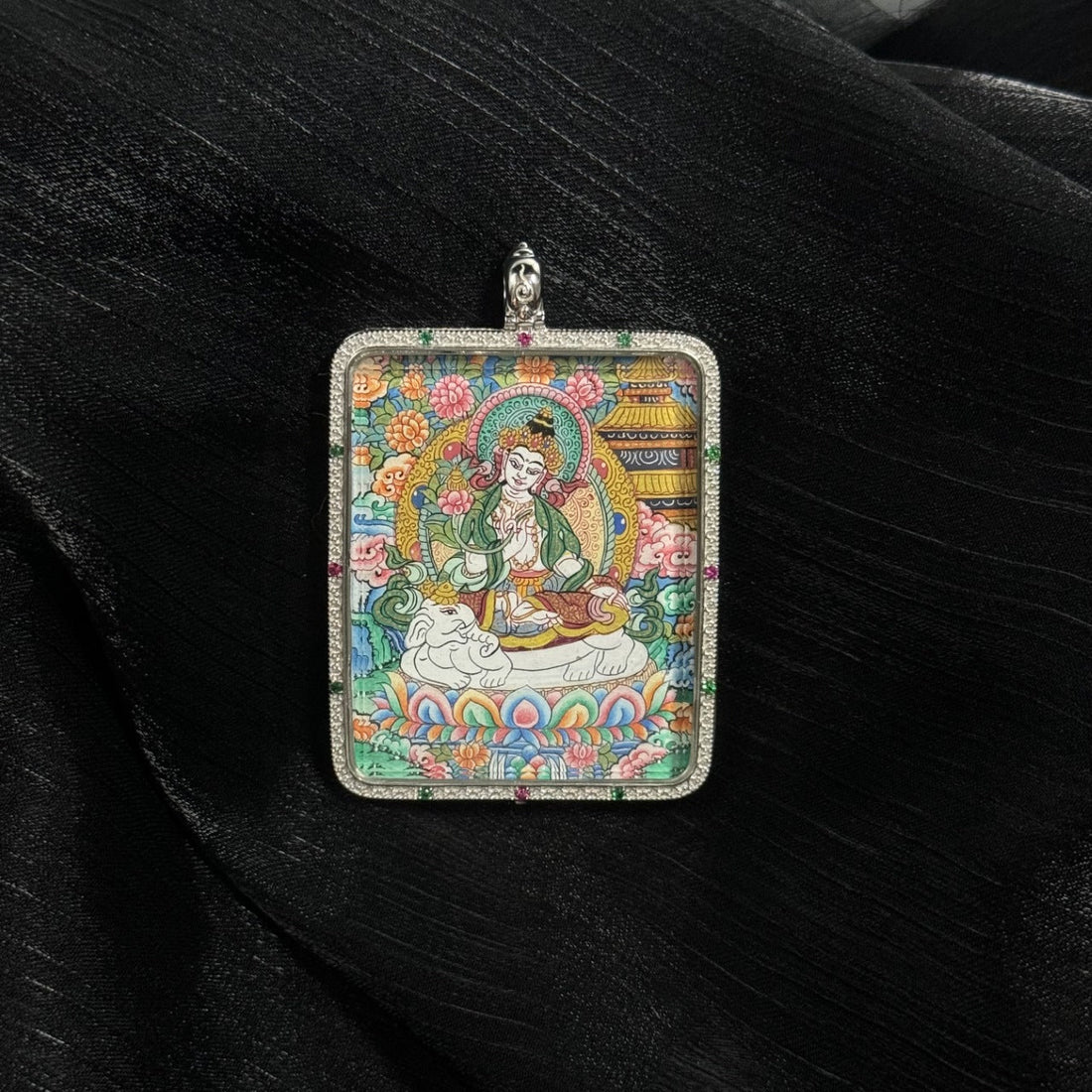 4x5cm Hand-Painted Samantabhadra Bodhisattva with Eight Guardians and Mandala Buddhist Tibetan Buddhist Jewelry