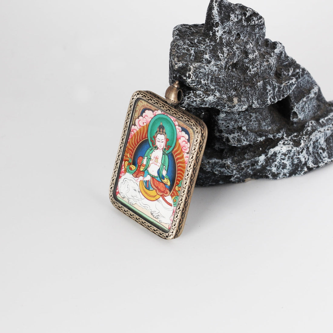 Samantabhadra Bodhisattva Karma Kagyu Thangka Pendant: The Bodhisattva of Universal Virtue (2.5x3.5cm)