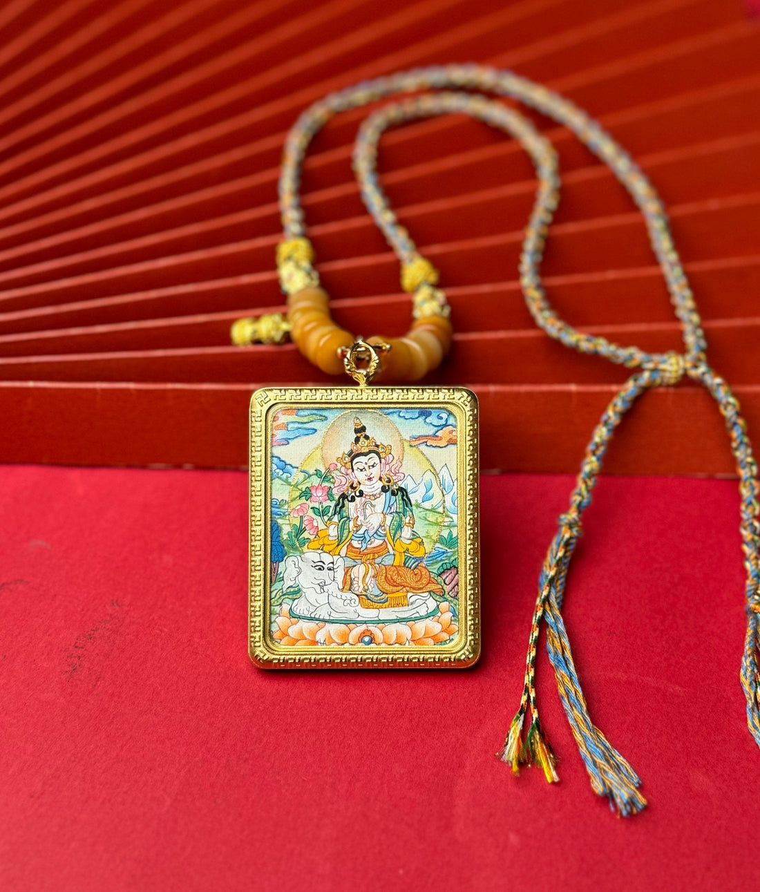 Right Conduct and Right Virtue: Nepal Samantabhadra Thangka Pendant with Titanium Casing