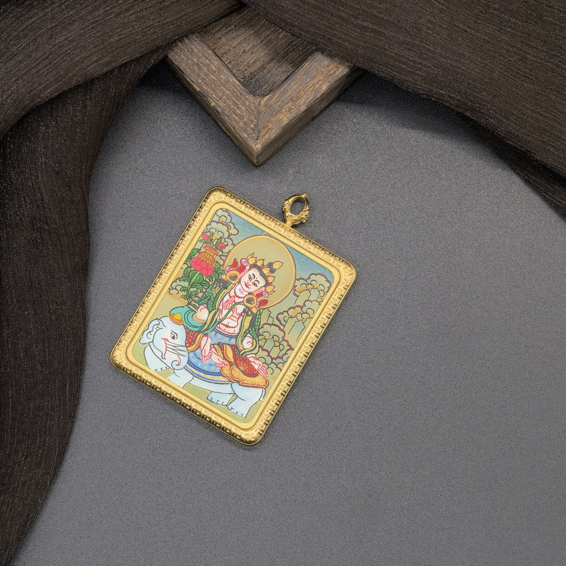 The Bodhisattva of Universal Virtue: Nepal Samantabhadra Thangka Pendant with Titanium Casing