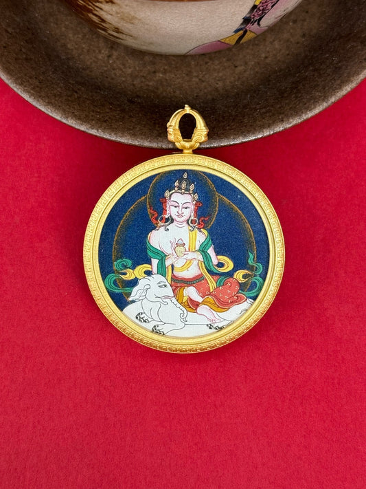 3.5cm Hand-Painted Tibet Bold Samantabhadra (普贤菩萨) Buddhist Pendant: Fulfil Tibetan Buddhist Jewelry