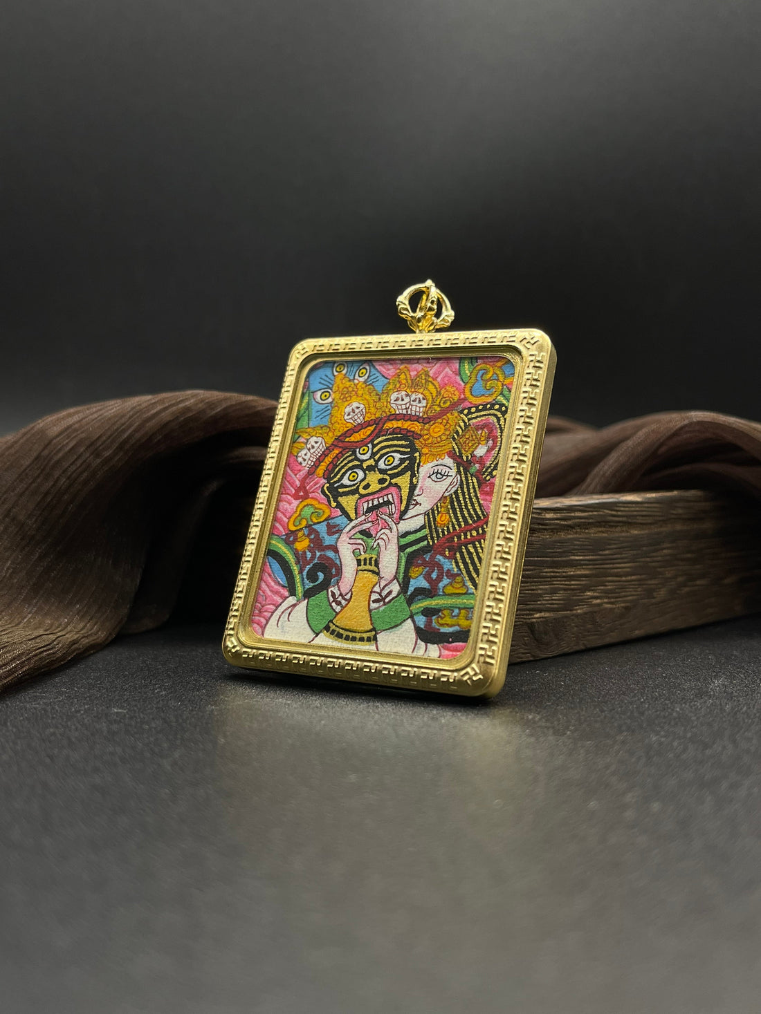 Unyielding Courage and the Bestowal of Success: Shachilama Pink Past and Present Nepal Thangka Pendant