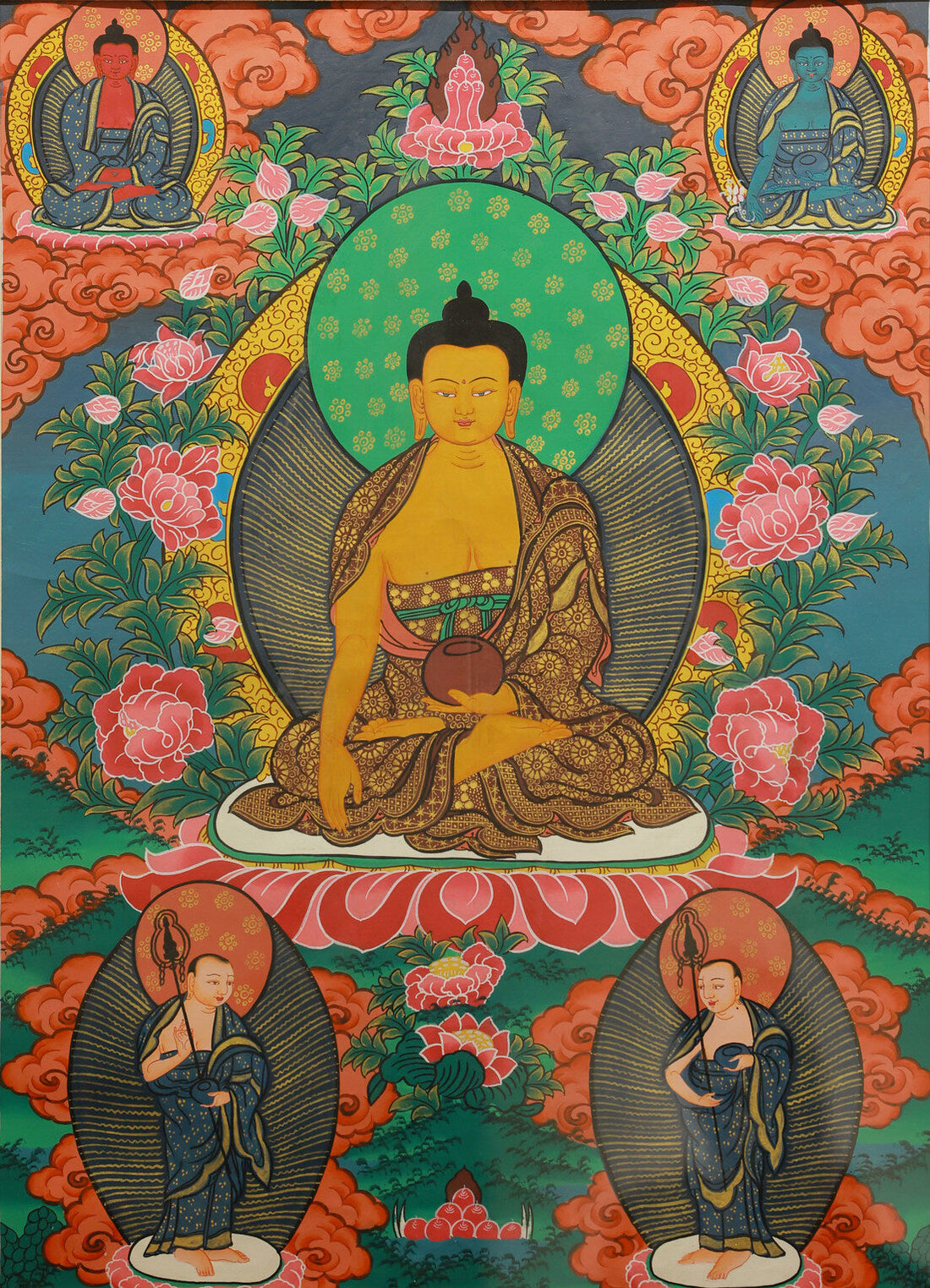 Nepalese Painted Thangka of Shakyamuni Buddha: A 40x60cm Zen-Infused Space of Tibetan Tibetan Buddhist Thangka Painting