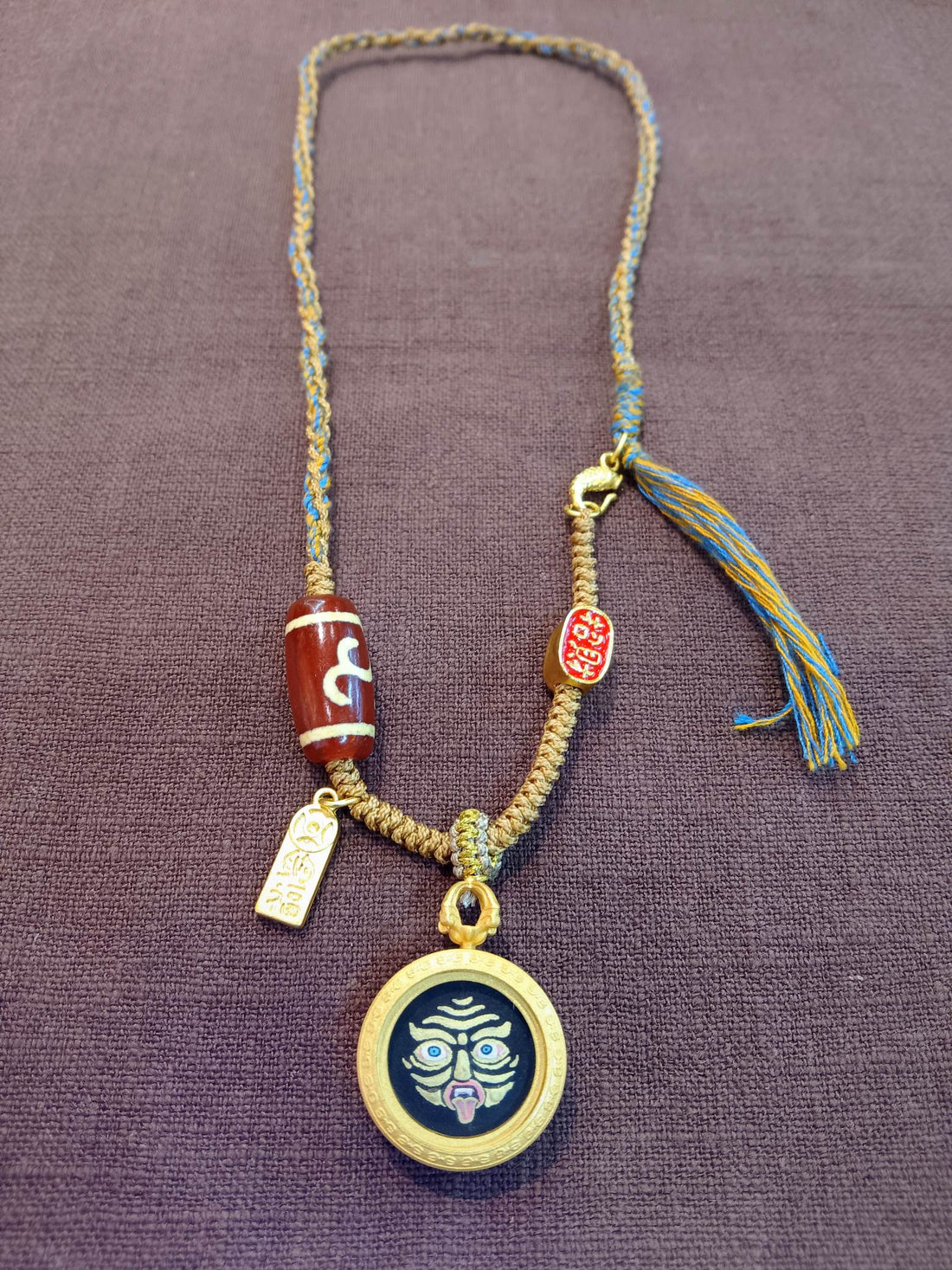 1.5inch Shridevi (扎基拉姆) Rekong Buddhist Pendant with Copper Casing: Female Wealth Deity Tibetan Buddhist Jewelry
