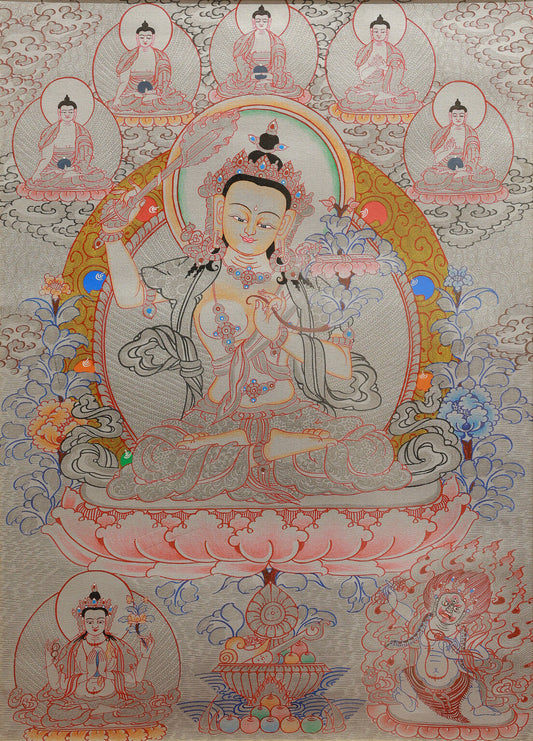 The Wisdom King in Silver Thangka: Manjushri in Tibetan Buddhism – Beliefs and Symbolism