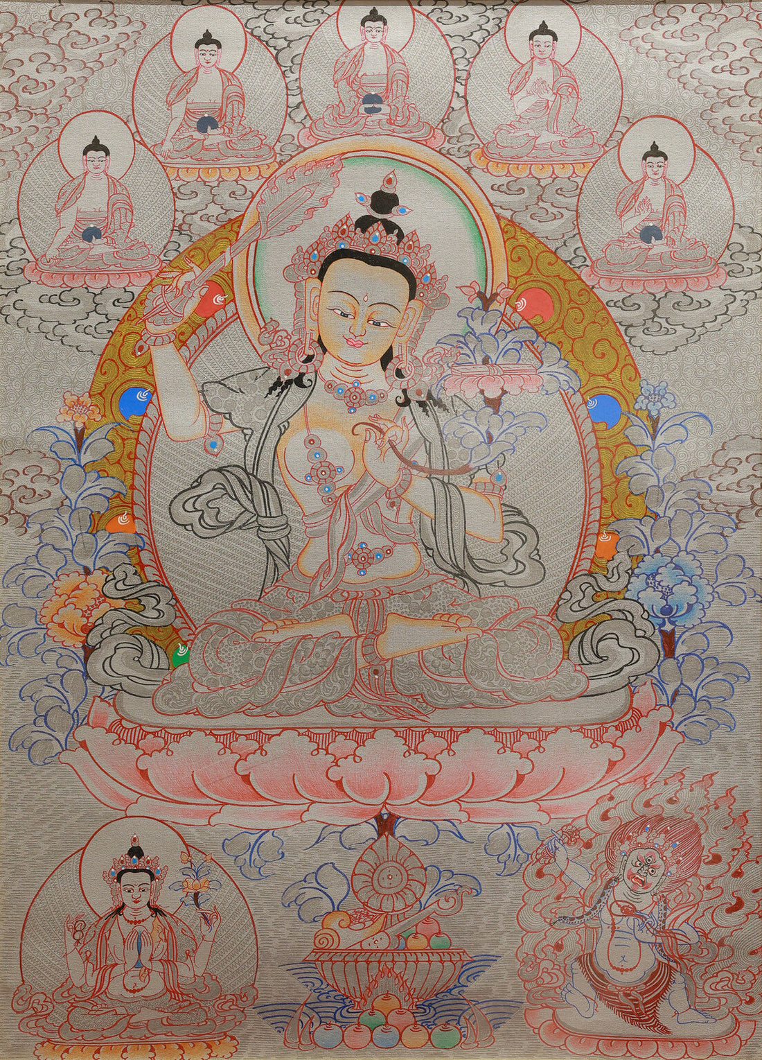 Tibetan Silver Thangka of Manjushri: The Wisdom Aesthetics and Artisanal Code of Tibetan Tibetan Buddhist Thangka Painting