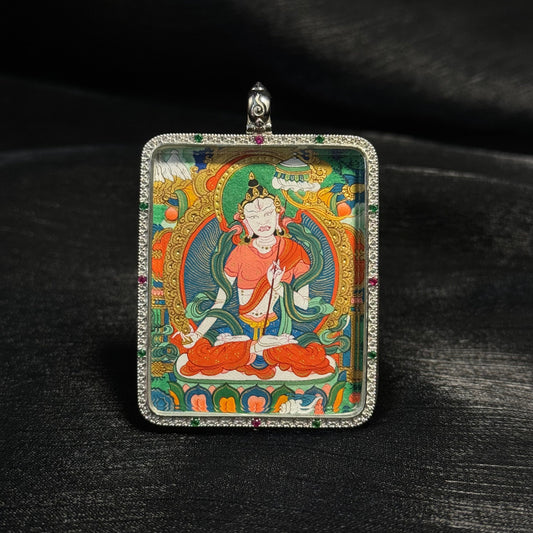 4x5cm Hand-Painted Tibet Sita Patrika Ushnisha (White Umbrella Goddess) Buddhist Pendant Tibetan Buddhist Jewelry