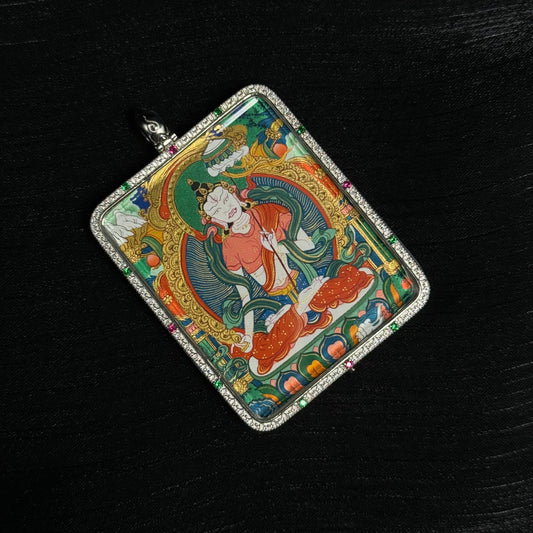 The White Umbrella Goddess: Averting Misfortune and Bestowing Auspiciousness with the Tibet Khyenri 4x5cm Thangka Pendant
