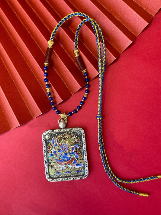 Dharma Protector: Rekong Six-Armed Mahakala Thangka Pendant with Copper Casing