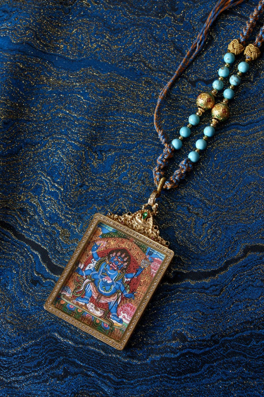 4×5cm Nepalese Six-Armed Mahakala Thangka Pendant: Your Fierce (But Kind) Portable Protector