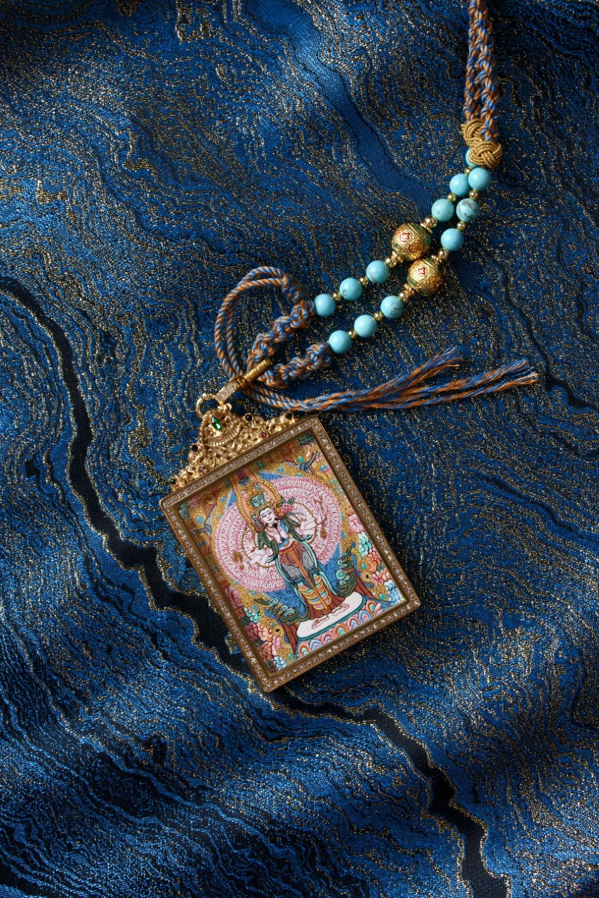 4×5cm Nepalese Thousand-Armed Thousand-Eyed Avalokiteshvara Thangka Pendant: Compassion That Fits in Your Pocket