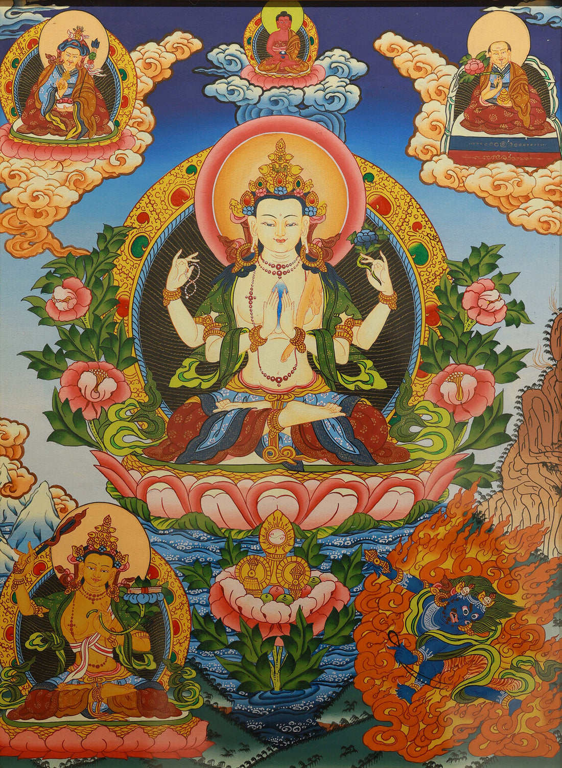 Nepal Hand-Painted Vairocana Buddha Thangka: Fusion of Tibetan Esoteric Buddhism and Tibetan Buddhist Thangka Painting