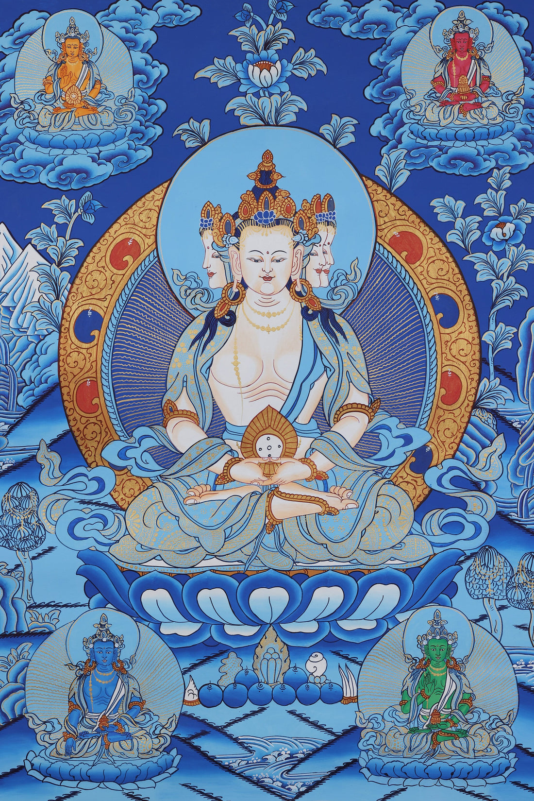 Hand-Painted Vairocana Buddha Thangka | Central Dhyani Buddha Tibetan Art