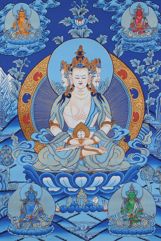 Hand-Painted Vairocana Buddha Thangka | Central Dhyani Buddha Tibetan Art
