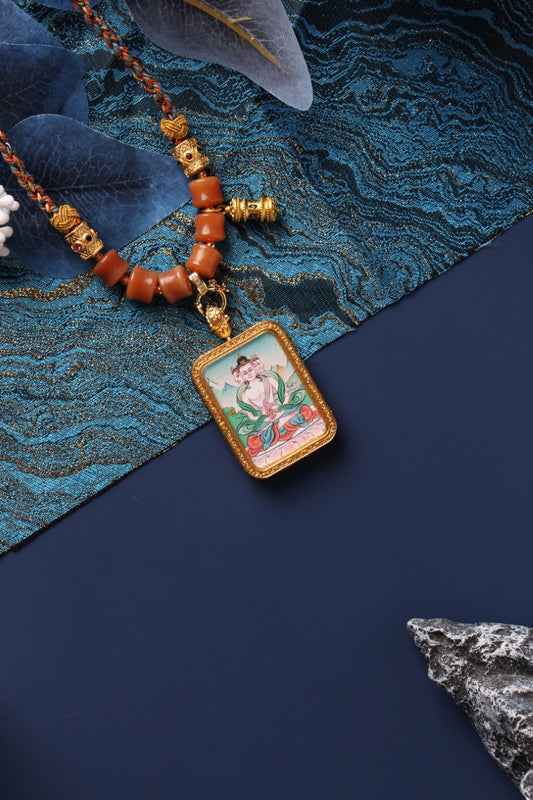 Vairocana Buddha Karma Kagyu Thangka Pendant: The Buddha of Cosmic Light (2.5x3.5cm)
