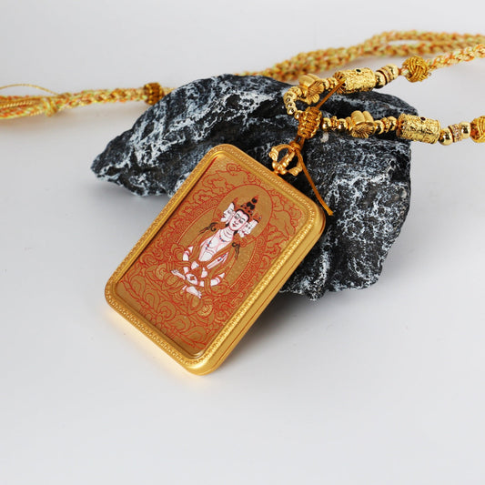 Vairocana Buddha Karma Kagyu Thangka Pendant: The Buddha of Cosmic Light (4x5cm)