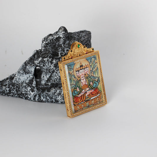 Vairocana Buddha Nepal Elegant Thangka Pendant: The Buddha of Cosmic Light