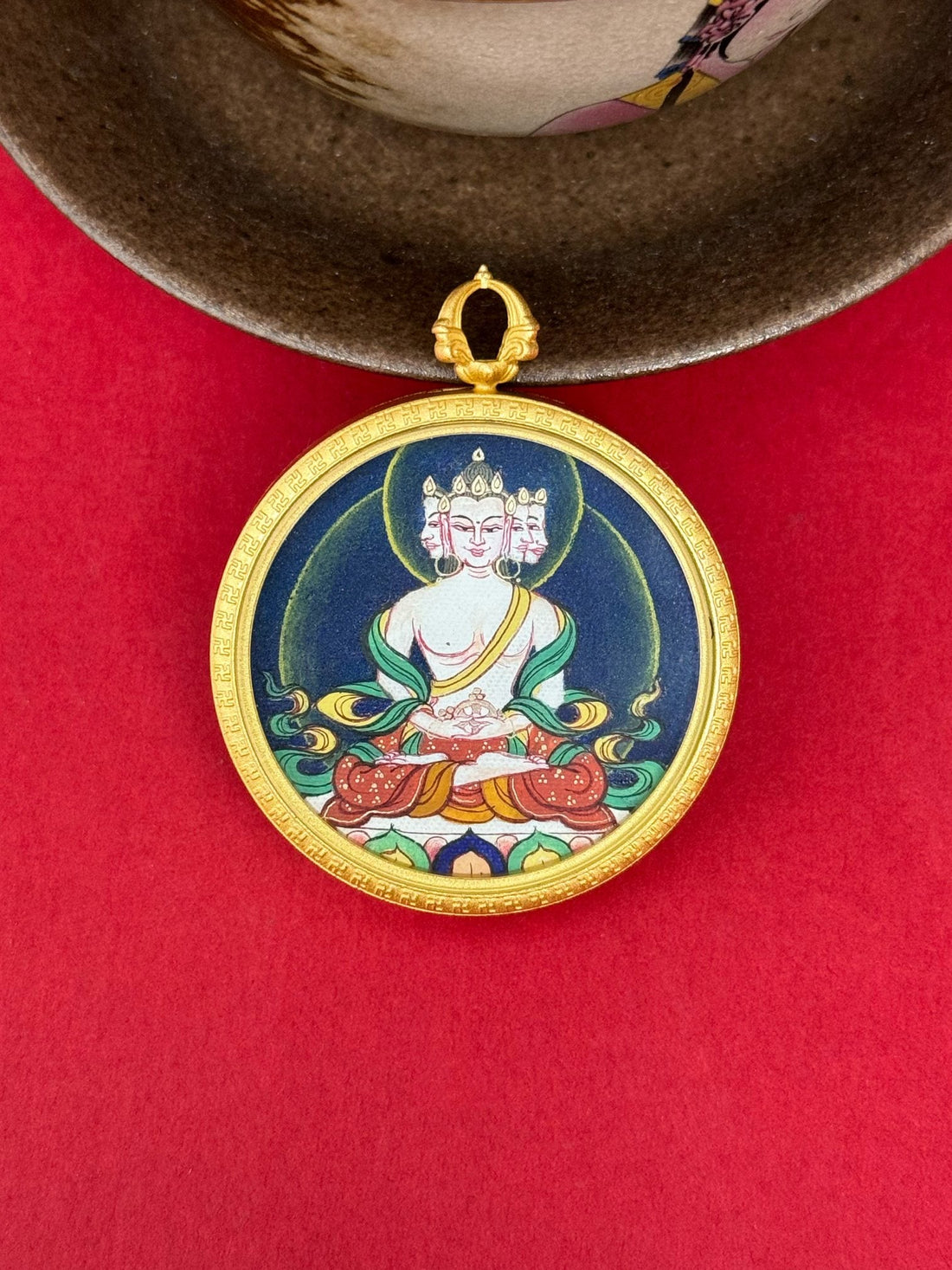 3.5cm Hand-Painted Tibet Bold Vairocana (大日如来) Buddhist Pendant: Accomplish Tibetan Buddhist Jewelry
